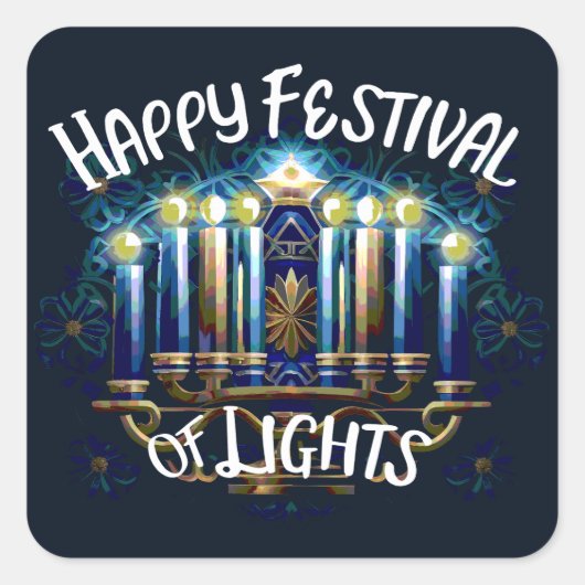 Happy Festival van Lichten Chanoeka Menorah Vierkante Sticker (Voorkant)