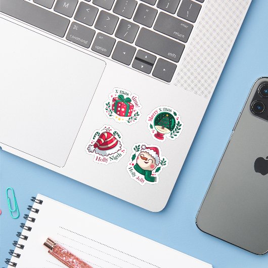 Happy festive sticker collection (Laptop met iPhone)