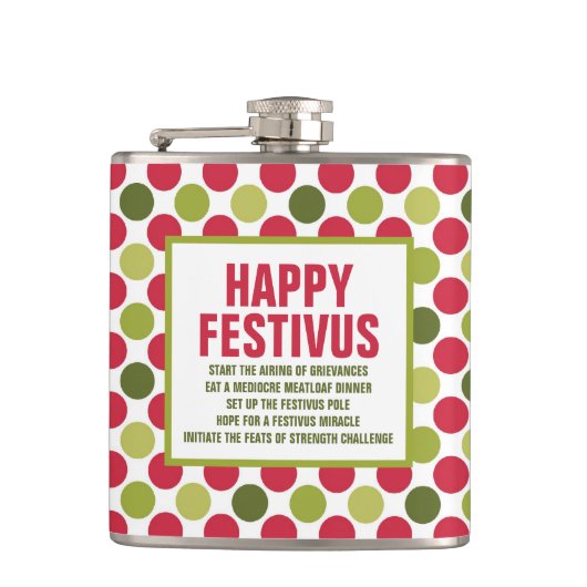 Happy Festivus Fun Flask ©NHC Heupfles (Voorkant)