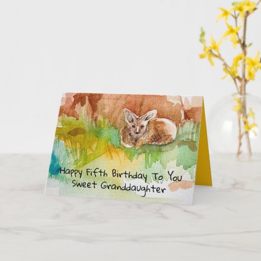 Happy Fifth Birthday Granddaughter Kit Fox Kaart (Gele Bloem)