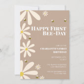 Happy First Bee Day Kinder First Birthday Invitati Kaart (Voorkant)