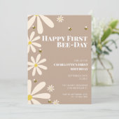 Happy First Bee Day Kinder First Birthday Invitati Kaart (Staand voorkant)