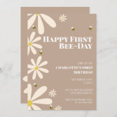 Happy First Bee Day Kinder First Birthday Invitati Kaart (Voorkant / Achterkant)