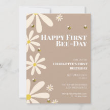 Happy First Bee Day Kinder First Birthday Invitati