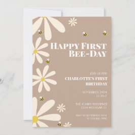 Happy First Bee Day Kinder First Birthday Invitati Kaart