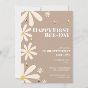 Happy First Bee Day Kinder First Birthday Invitati Kaart