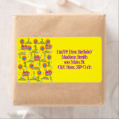 Happy First Birthday Adresetiketten, geel Etiket (Insitu)