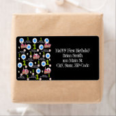 Happy First Birthday Adresetiketten, zwart Etiket (Insitu)