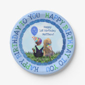 Happy First Birthday Boy and Dog Papieren Bordje (Voorkant)