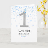Happy First Birthday Boy Blue Confetti Chevron Kaart (Gele Bloem)