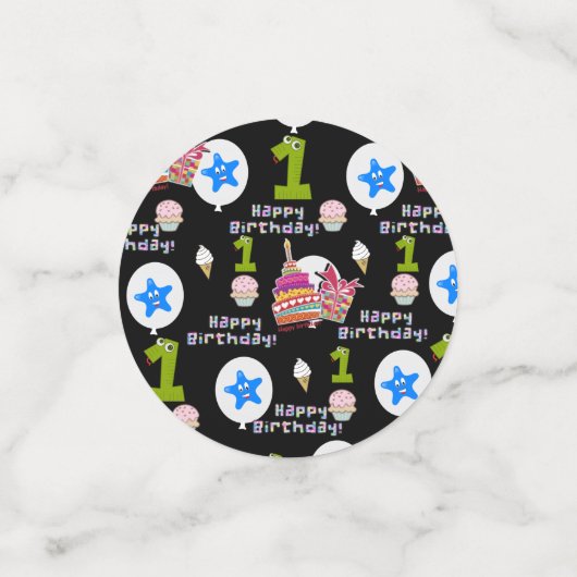 Happy First Birthday Confetti, #1 Birthday Black Confetti (Kleine voorkant)