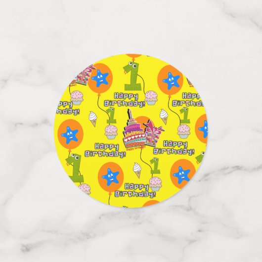 Happy First Birthday Confetti, #1 Birthday Yellow Confetti (Kleine voorkant)