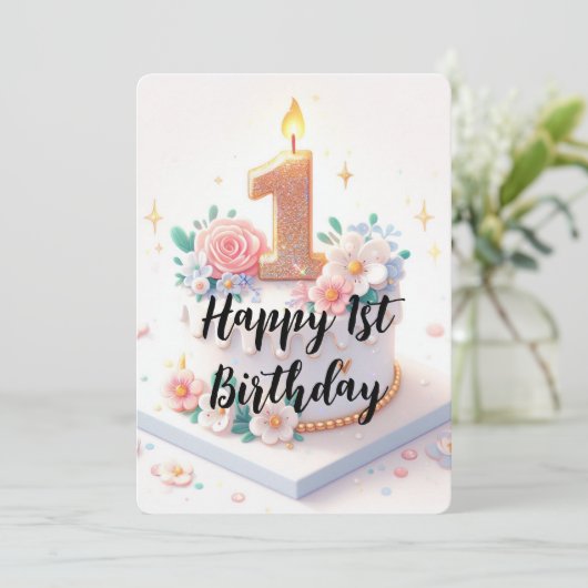 Happy First Birthday Feestdagenkaart (Staand voorkant)