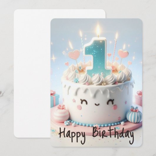 Happy First Birthday Feestdagenkaart (Voorkant / Achterkant)