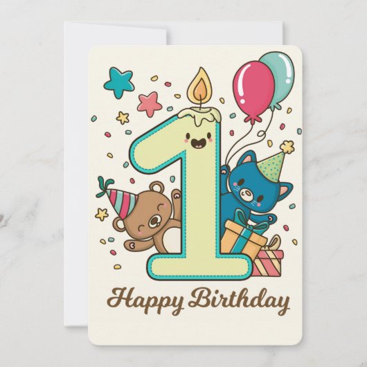 Happy First Birthday Feestdagenkaart (Voorkant)