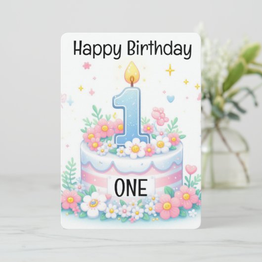 Happy First Birthday Feestdagenkaart (Staand voorkant)