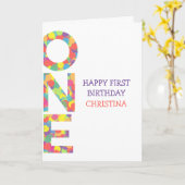 Happy First Birthday Girl Gepersonaliseerde Confet Kaart (Gele Bloem)