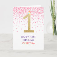 Happy First Birthday Girl Roze Confetti Goud Schat