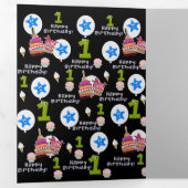 Happy First Birthday Kaart, #1 Verjaardag Zwart Drieluik Kaart (Binnenzijde eerst)