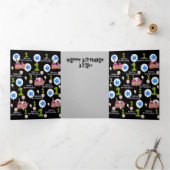 Happy First Birthday Kaart, #1 Verjaardag Zwart Drieluik Kaart (Binnen)