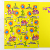 Happy First Birthday Kaart, #1 Verjaardagsgeel Drieluik Kaart (Binnenzijde eerst)