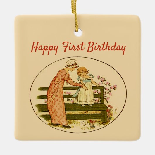 Happy First Birthday met Sweet Toddler en moeder Keramisch Ornament (Voorkant)