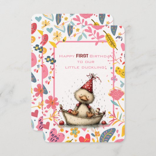 Happy First Birthday Our Little Duckling Kaart (Voorkant / Achterkant)