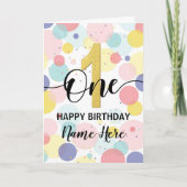 Happy First Birthday Pastel Rainbow en Gold Girl Kaart (Voorkant)