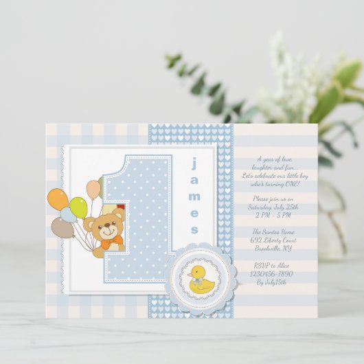 Happy First Birthday Uitnodiging (Staand voorkant)