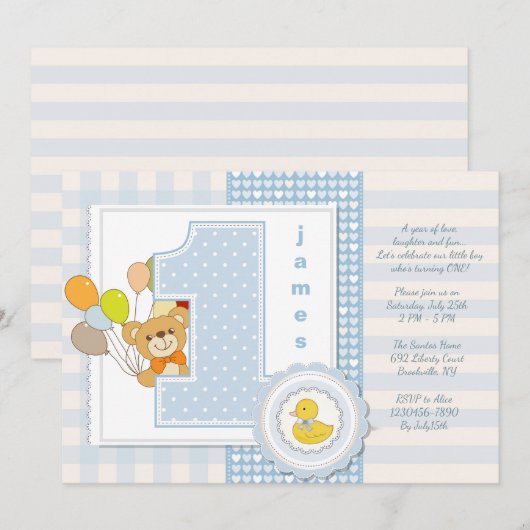 Happy First Birthday Uitnodiging (Voorkant / Achterkant)