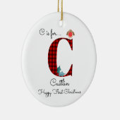 Happy first Christmas c lumberjack robin tree Keramisch Ornament (Rechts)