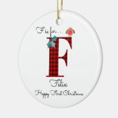 Happy first Christmas F lumberjack robin tree Keramisch Ornament (Links)
