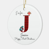 Happy first Christmas J lumberjack robin tree Keramisch Ornament (Links)