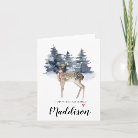Happy First Christmas voor Baby 1st Xmas Deer Kaart (Voorkant)