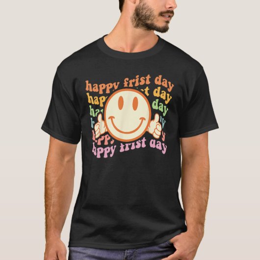 Happy First Day Back To School Teacher Retro Wavy T-shirt (Voorkant)