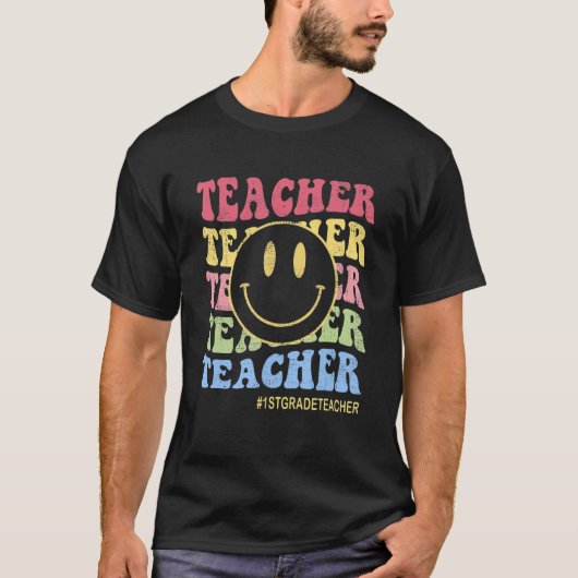 Happy First Day Face Retro Teacher Love Inspire El T-shirt (Voorkant)