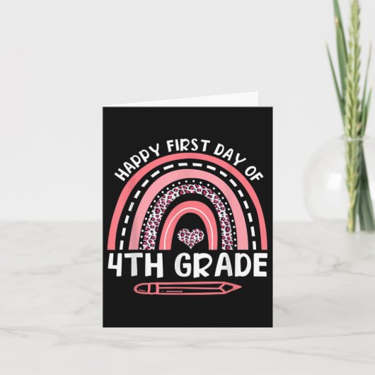 Happy First Day Of 4th Grade Leopard Rainbow First Kaart (Voorkant)