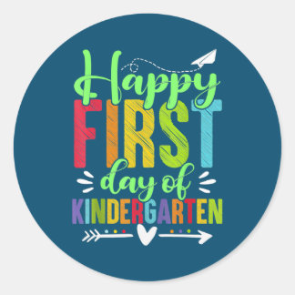 Happy First Day Of Kindergarten Funny Teacher Ronde Sticker