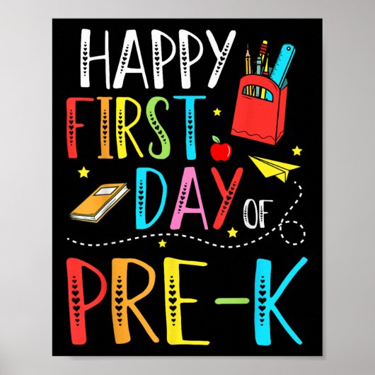 Happy First Day Of Pre-k Teacher Student Kids Back Poster (Voorkant)