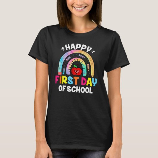 Happy First Day Of School Boho Rainbow Back To Sch T-shirt (Voorkant)