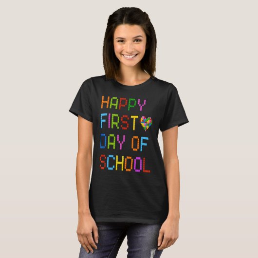 Happy First Day of School Cute Block Building Back T-shirt (Voorkant volledig)