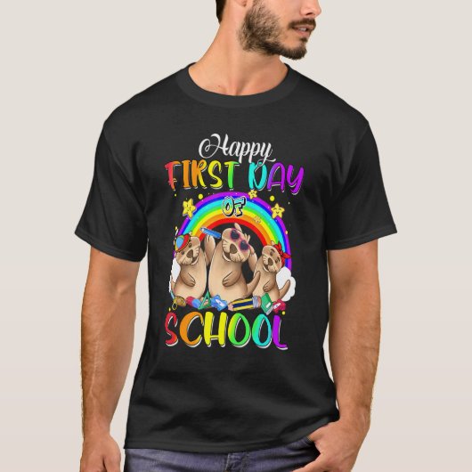 Happy First Day Of School Cute Otter Rainbow Back T-shirt (Voorkant)