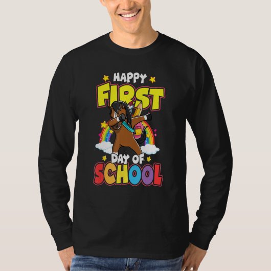 Happy First Day Of School Dabbing Horse Back To Sc T-shirt (Voorkant)