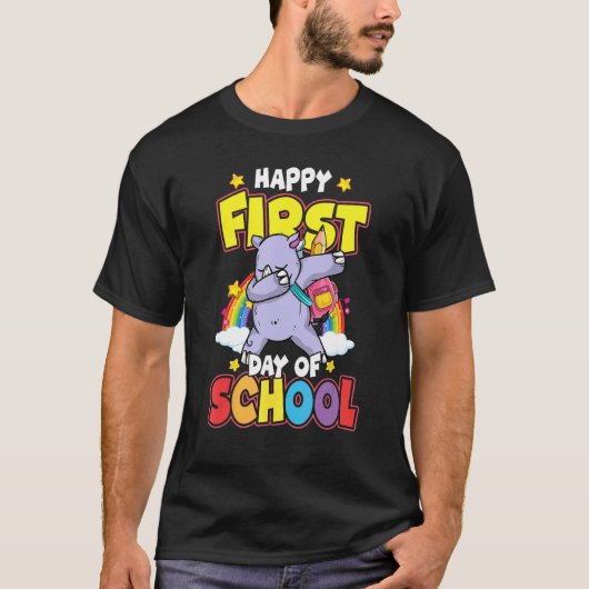 Happy First Day Of School Dabbing Rhino Back To Sc T-shirt (Voorkant)