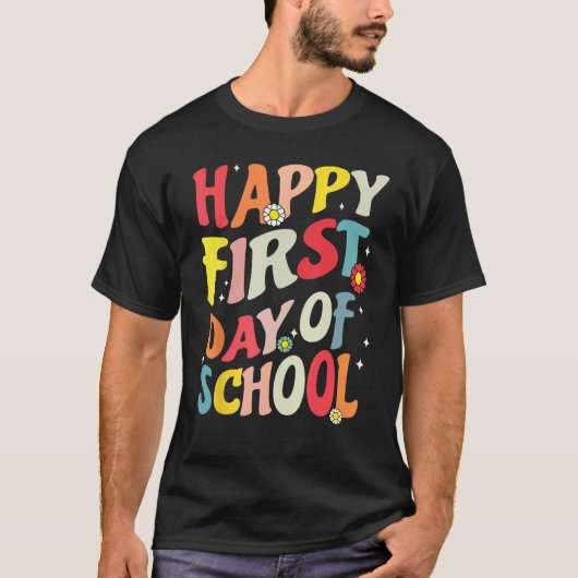 Happy First Day Of School Groovy Teacher Student K T-shirt (Voorkant)