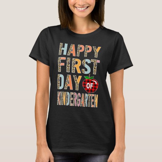 Happy First Day Of School Kindergarten Leopard Buf T-shirt (Voorkant)