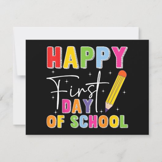 Happy First Day Of School Pencil Teacher Kids Back Feestdagenkaart (Voorkant)