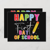 Happy First Day Of School Pencil Teacher Kids Back Feestdagenkaart (Voorkant / Achterkant)