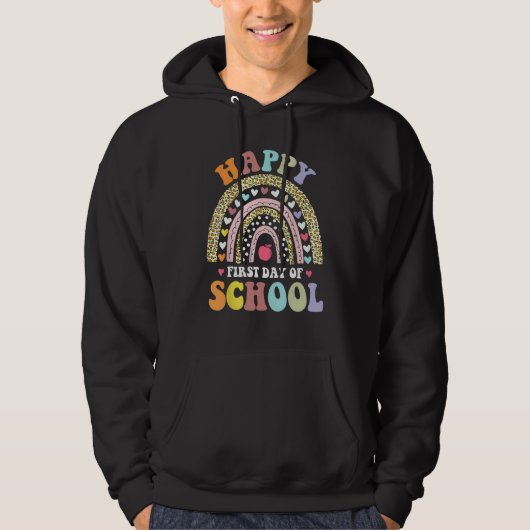 Happy First Day Of School Rainbow Leopard Teacher  Hoodie (Voorkant)
