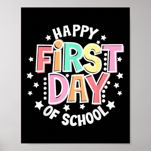 Happy First Day Of School Retro Groovy Back To Sch Poster (Voorkant)